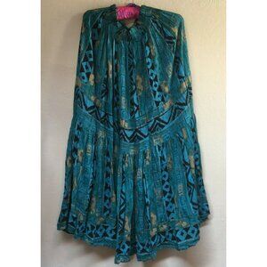 Vintage Red Rock Reflections Blue Geometric Print Pleated Boho Maxi Skirt XL